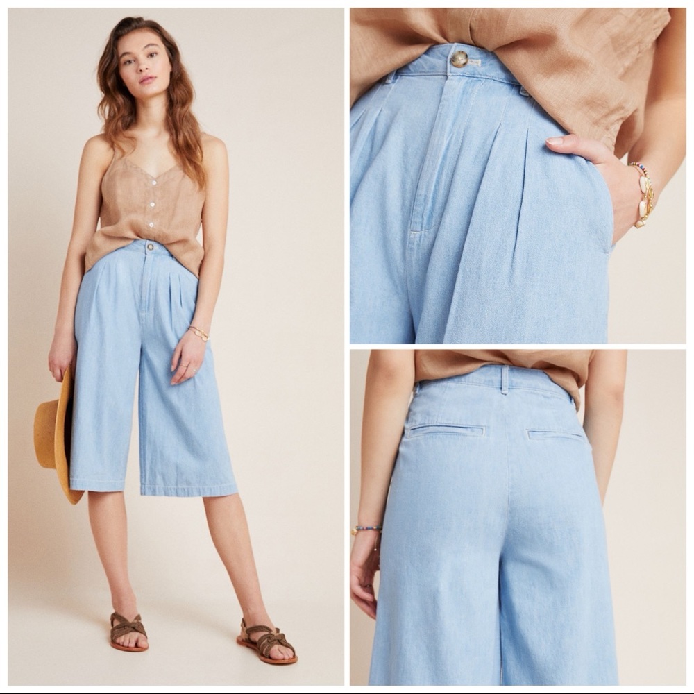 NEW Anthropologie Mina Chambray Culottes